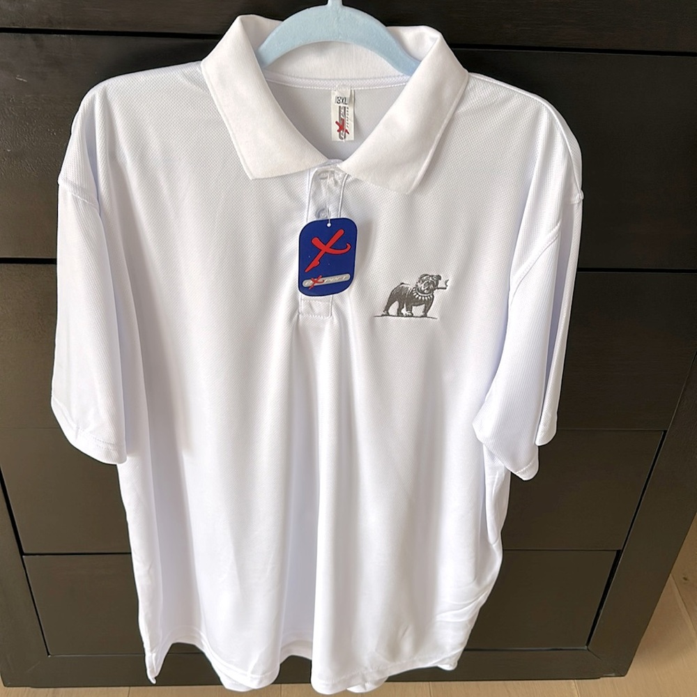 New With Tags White Polo Shirt Bulldog Silver Stitched Embroidered Logo 3XL